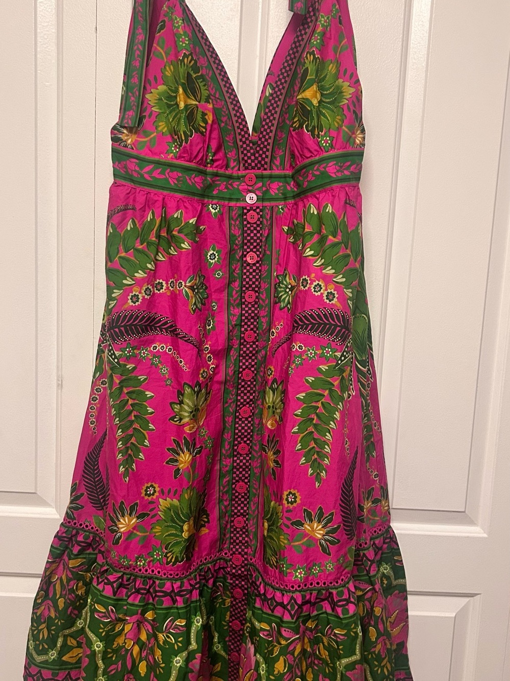 FARM Rio Pink Floral Halter Maxi Dress with Green Accents - Picture 6 of 6